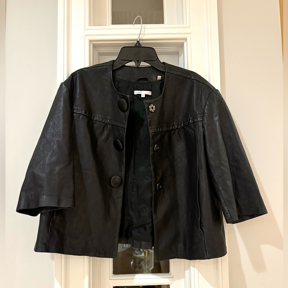 VINCE Short Sleeve Leather Jacket